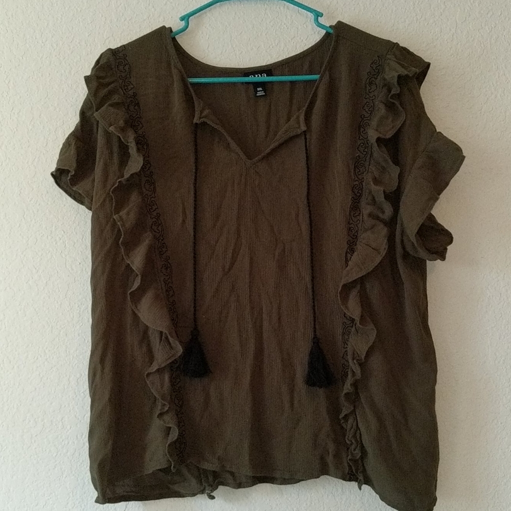 BOGO 🆓A.N.A Green and Black Tie Front Blouse